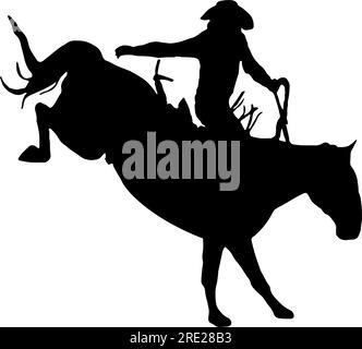 Cowboy reitet auf einem Buckelpferd, Illustration in schwarzer Silhouette, isoliert Stock Vektor