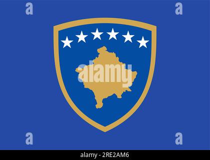 Die offizielle derzeitige Flagge und das Wappen der Republik Kosovo. Staatsflagge des Kosovo. Illustration. Stockfoto