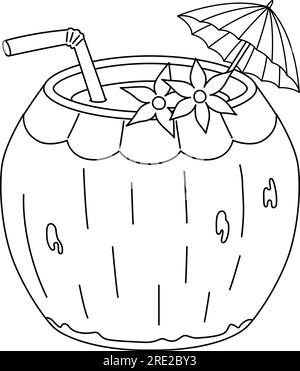 Kokosnussgetränk Summer Isolated Coloring Page Stock Vektor