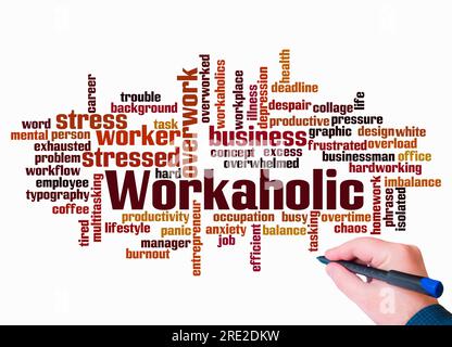 Word Cloud mit WORKAHOLIC-Konzept wird nur mit Text erstellt. Stockfoto