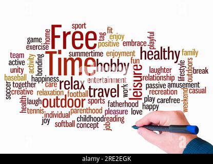 Word Cloud mit FREIZEITKONZEPT nur mit Text erstellen. Stockfoto