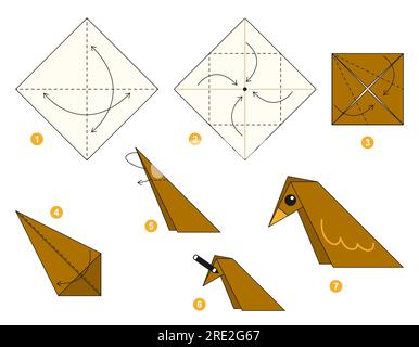 Origami-Tutorial für Kinder. Origami, süßer Vogel. Stock Vektor