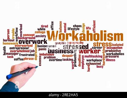 Word Cloud mit WORKAHOLISM Concept wird nur mit Text erstellt. Stockfoto