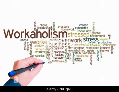 Word Cloud mit WORKAHOLISM Concept wird nur mit Text erstellt. Stockfoto