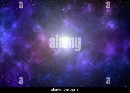 Weltraumhintergrund mit Sternenstaub und strahlenden Sternen. Realistischer Kosmos und Farbnebel. Farbenfrohe Galaxie. 3D Abbildung. Stockfoto