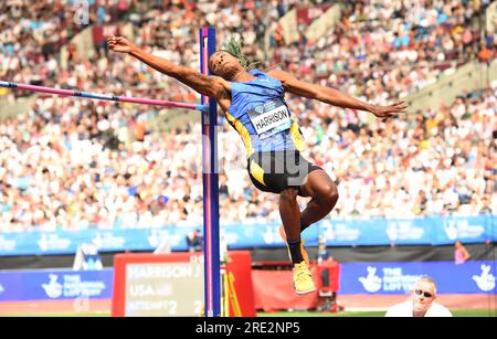 JuVaughn Harrison (USA) gewinnt den Hochsprung mit 7:8½ (2,35 m) während des London Athletics Meeting am Sonntag, den 23. Juli 2023, in London. Vereinigtes Königreich. (Jiro Mochizuki/Bild des Sports) Stockfoto