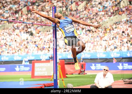 JuVaughn Harrison (USA) gewinnt den Hochsprung mit 7:8½ (2,35 m) während des London Athletics Meeting am Sonntag, den 23. Juli 2023, in London. Vereinigtes Königreich. (Jiro Mochizuki/Bild des Sports) Stockfoto