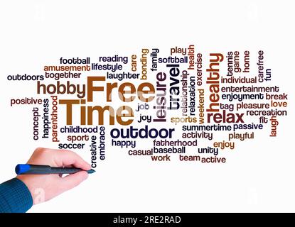 Word Cloud mit FREIZEITKONZEPT nur mit Text erstellen. Stockfoto