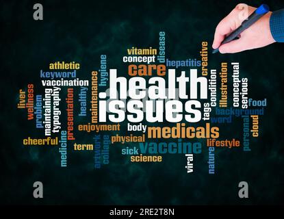 Word Cloud mit Gesundheitsproblemen Konzept nur mit Text erstellen. Stockfoto