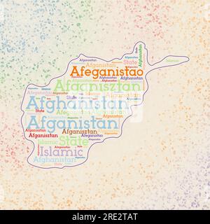 Afghanistan Shape mit Ländernamen Wortwolke in mehreren Sprachen. Afghanistan Grenzkarte auf erstaunlichen Dreiecken verstreut. Stock Vektor