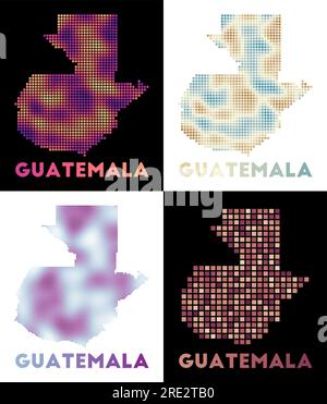 Guatemala Karte. Sammlung von Karten von Guatemala im gepunkteten Stil. Grenzen des Landes mit Rechtecken für Ihr Design. Vektorabbildung. Stock Vektor