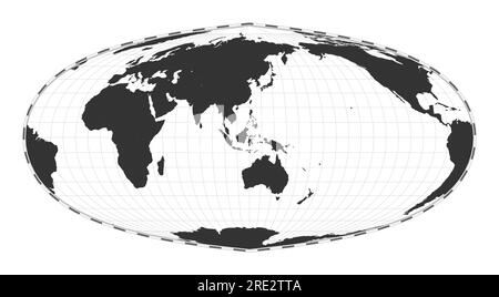Vektor-Weltkarte. Sinusprojektion nach Foucaults. Einfache geografische Weltkarte mit Breiten- und Längengraden. Zentriert auf 120 Grad W Länge. Stock Vektor