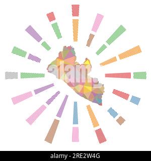 Liberia Sonnenaufgang. Niedergestreifte Rochen und Landkarte. Wunderschöne Vektordarstellung. Stock Vektor