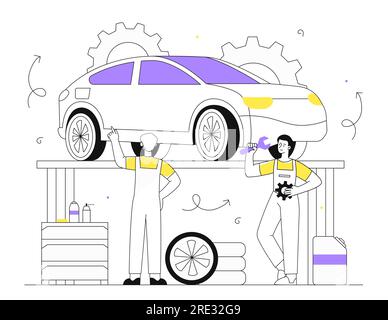 Vektorlinienkonzept der Auto-Diagnose Stock Vektor