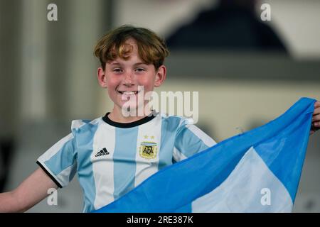 Auckland, Neuseeland, Juli 24. 2023: Argentinischer Fan beim FIFA Womens World Cup 2023 Group G Fußballspiel zwischen Italien und Argentinien im Eden Park in Auckland, Neuseeland. (Daniela Porcelli/SPP) Stockfoto