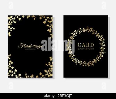 Vektorset mit Luxuskarten, Vorlagen mit goldenen, glitzernden Blumen für Geburtstag, Hochzeit, Jubiläumseinladung Stock Vektor
