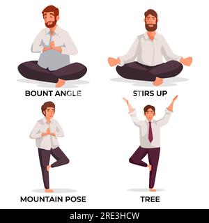 Abbildung eines Büromitarbeiters, der Yoga-Posen-Übungen macht Stock Vektor