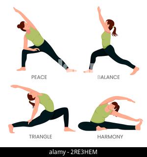 Darstellung von Frauen, die Yoga-Posen-Übungen machen Stock Vektor