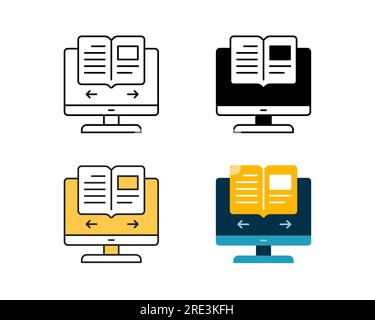 E-Book-Symbol im Monitorvektordesign in 4-Style-Linie, Glyphe, Duplexdruck und flach Stock Vektor