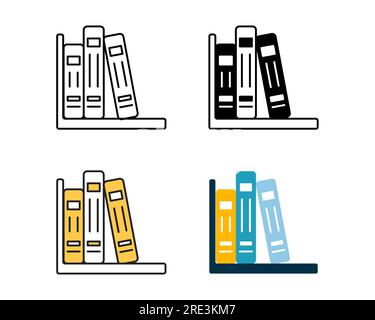 Vektordesign von Symbolelementen der Bibliothek in 4-Stil, Linie, Glyphe, Duplexeinheit und flach Stock Vektor