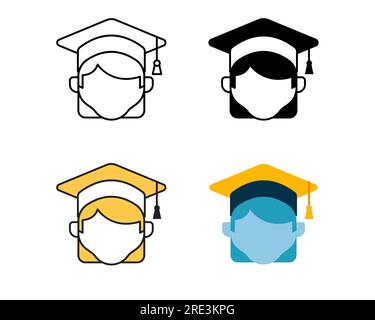 Weibliches „Graduate Icon“-Vektordesign in 4-Style-Linie, Glyphe, Duplexeinheit und flach Stock Vektor