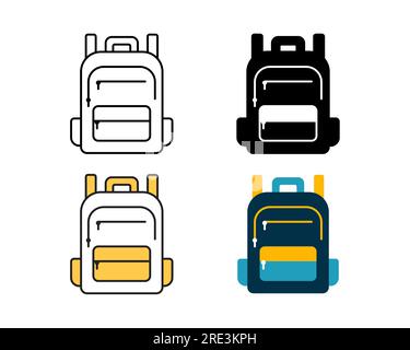 Schultasche Icon-Vektordesign in 4-Style-Linie, Glyphe, Duplexeinheit und flach Stock Vektor