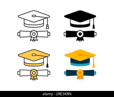 Graduierungsmütze und Diploma Icon Vektordesign in 4-Style-Linie, Glyphe, Duplex und flach Stock Vektor