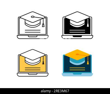 Vektordesign für Online-Lehr-Ikonen in 4-Style-Linie, Glyphe, Duplexeinheit und flach Stock Vektor
