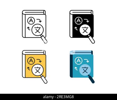 Vektordesign für Wörterbuch-Symbolelemente im 4-Stil Linie, Glyphe, Duplexdruck und flach Stock Vektor