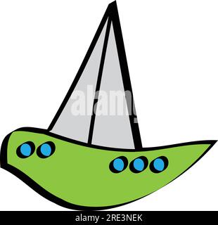 Eine grüne Skizze des isolierten Segelbootes Stock Vektor
