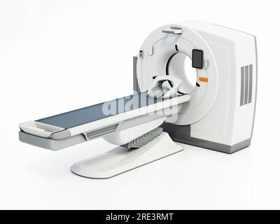 Generischer, brandloser MRT-Scanner isoliert auf weißem Hintergrund. 3D Abbildung. Stockfoto