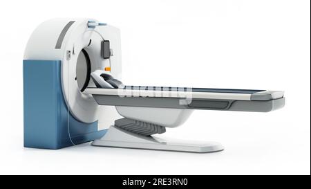 Generischer, brandloser MRT-Scanner isoliert auf weißem Hintergrund. 3D Abbildung. Stockfoto