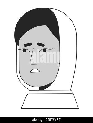 Verwirrte muslimische Frau in Hidschab monochromer, flacher, linearer Charakterkopf Stock Vektor