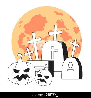 Tombstones Kürbisse mit einfarbigem Mondlicht Konzeptvektordarstellung Stock Vektor