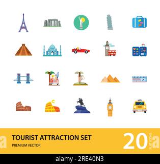 Touristenattraktion Icons Set Stock Vektor