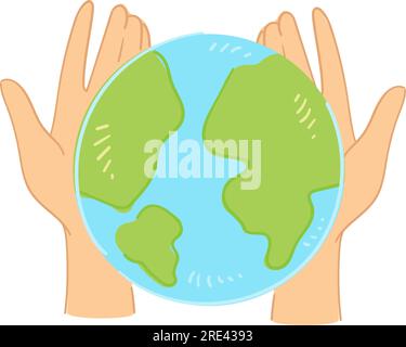 Hände halten Planeten Erde, isoliert Zeichen oder Symbol der Pflege und Schutz der Ökologie und Umweltverschmutzung Probleme lösen. Nachhaltigkeit und Res Stock Vektor
