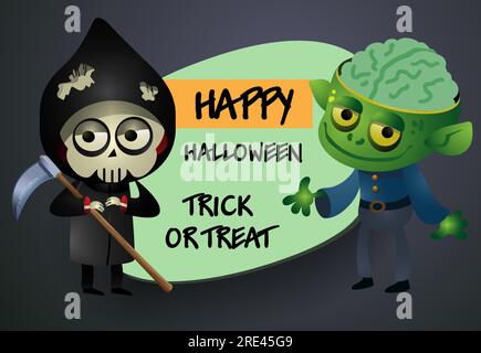 Fröhliche Halloween-Tricks oder -Leckereien festliches dunkelgrünes Bannerdesign Stock Vektor