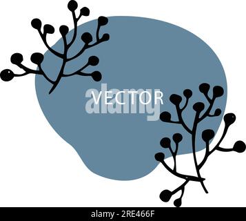 Banner- oder Kartendesign mit Blättern und Laub, isolierte abstrakte Blot-Form mit Silhouettenblumen und Botanik. Romantische oder Vintage-Komposition mit b Stock Vektor