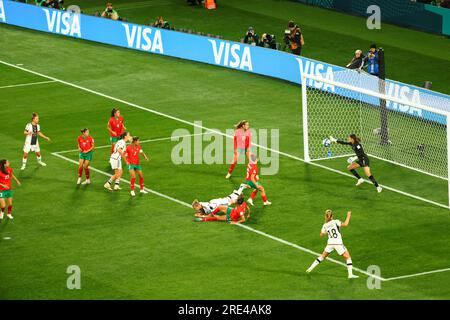 Torhüter Khadija Er-Rmichi aus Marokko in Aktion während des FIFA Women's World Cup Australia & Neuseeland 2023 Group Match zwischen Deutschland und Marokko im Melbourne Rectangular Stadium. Deutschland gewann das Spiel 6:0. Stockfoto