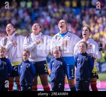 Sydney, Australien. 25. Juli 2023. Spieler aus Kolumbien reagieren vor dem Spiel der Gruppe H zwischen Kolumbien und Südkorea auf der FIFA Women's World Cup 2023 in Sydney, Australien, am 25. Juli 2023. Kredit: Hu Jingchen/Xinhua/Alamy Live News Stockfoto