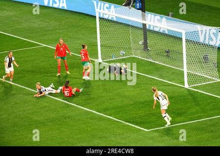 Melbourne, Australien. 24. Juli 2023. Torhüter Khadija Er-Rmichi aus Marokko in Aktion während des FIFA Women's World Cup Australia & Neuseeland 2023 Group Match zwischen Deutschland und Marokko im Melbourne Rectangular Stadium. Deutschland gewann das Spiel 6:0. (Foto: George Hitchens/SOPA Images/Sipa USA) Guthaben: SIPA USA/Alamy Live News Stockfoto