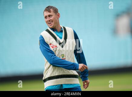 Australische Marnus Labuschagne während einer Nets-Sitzung vor dem fünften LV= Insurance Ashes Series-Testspiel im Kia Oval, London. Bilddatum: Dienstag, 25. Juli 2023. Stockfoto