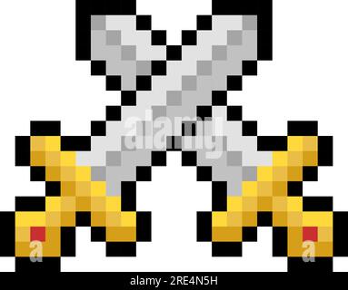 Zwei gekreuzte mittelalterliche Ritterschwerter Pixelkunst. Vektordarstellung Stock Vektor