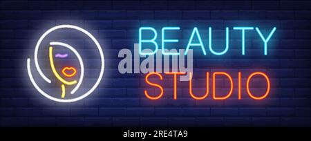 Beauty Studio Neon Text Woman Haarstyling Logo Stock Vektor