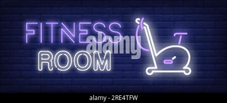 Fitnessraum mit Neon-Text und Heimtrainer Stock Vektor