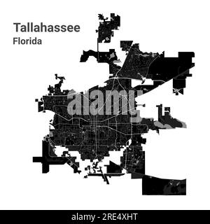 Stadtplan von Tallahassee, Hauptstadt des US-Bundesstaates Florida. Kommunale Verwaltungsgrenzen, Schwarzweißkarte mit Flüssen und Straßen, Parks und Stock Vektor