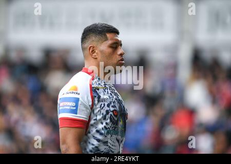 Warrington, England - 22. Juli 2023 - John Asiata von Leigh Leopards. Halbfinale Des Challenge Cup, St. Helens gegen York Valkyrie im Halliwell Jones Stadium, Warrington, Großbritannien Stockfoto