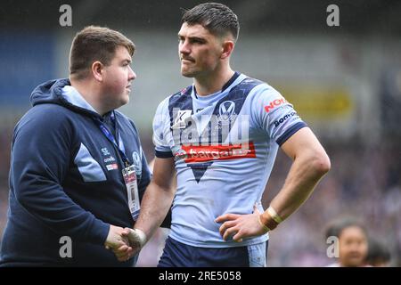 Warrington, England - 22. Juli 2023 - Lewis Dodd von St. Helens. Halbfinale Des Challenge Cup, St. Helens gegen York Valkyrie im Halliwell Jones Stadium, Warrington, Großbritannien Stockfoto