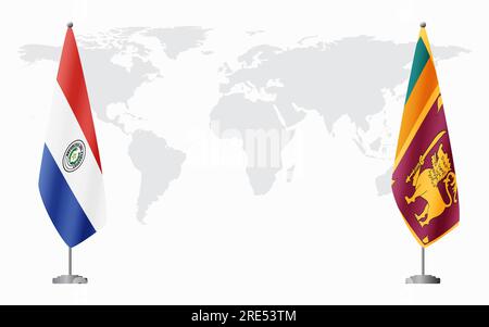 Flaggen Paraguays und Sri Lankas für offizielles Treffen vor dem Hintergrund der Weltkarte. Stock Vektor