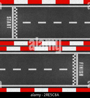 Rennstrecke. Start- und Ziellinie. Straßen- und Dragster-Rennstrecke, Motorsport-Rennstrecke, Asphaltvektortapete oder Hintergrund, Rallye Sport Speedway Finish, Start-Line-Muster Hintergrund Stock Vektor